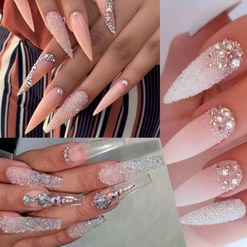 3D Nail Art Cristal Strasuri mici pentru manichiură Bile de sticlă Microbead Caviar Mărgele Decorații Brelocuri DIY Accesorii pentru unghii