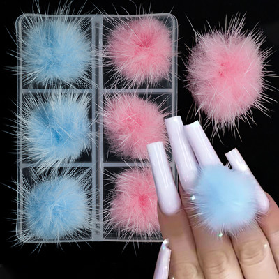 6 buc./lot pompoane magnetice umflate pentru decorațiuni pentru unghii. Minge de păr moale Magnet detașabil 3D pentru unghii la modă. Kit de accesorii DIY