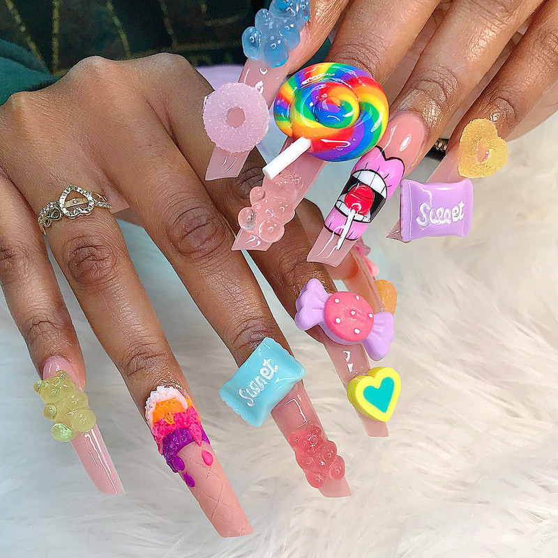 30db/tétel Kawaii Nail Art Charms Resin Sweet Candy Flower Jelly Gummy Bear 3D akril köröm dekoráció Luxus köröm kiegészítők