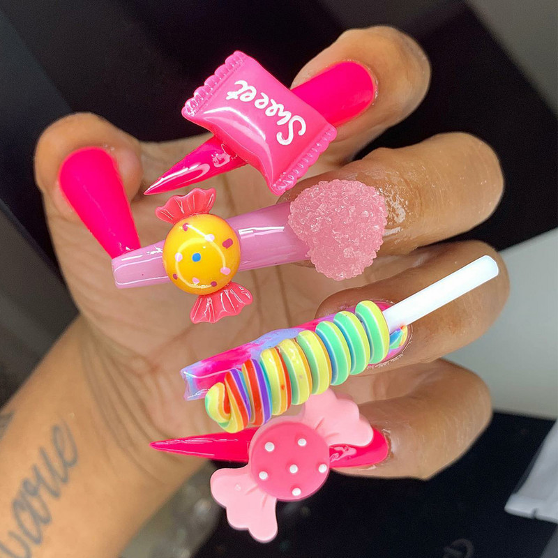 30db/tétel Kawaii Nail Art Charms Resin Sweet Candy Flower Jelly Gummy Bear 3D akril köröm dekoráció Luxus köröm kiegészítők
