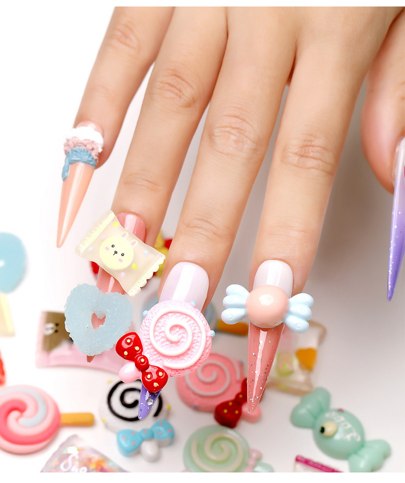 30db/tétel Kawaii Nail Art Charms Resin Sweet Candy Flower Jelly Gummy Bear 3D akril köröm dekoráció Luxus köröm kiegészítők