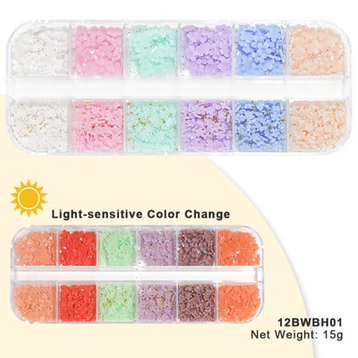 12 rácsos UV napfény színváltás virág körömdísz dekor fényérzékeny Macaroon Floret 3D kiegészítő készlet köröm dekorációs kellék