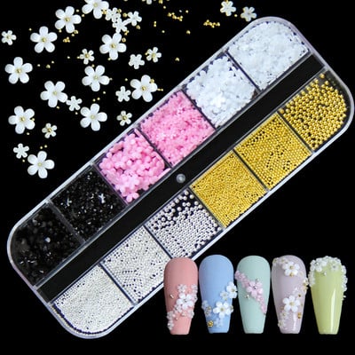 12 rácsos UV napfény színváltás virág körömdísz dekor fényérzékeny Macaroon Floret 3D kiegészítő készlet köröm dekorációs kellék