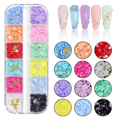 12 rácsos UV napfény színváltás virág körömdísz dekor fényérzékeny Macaroon Floret 3D kiegészítő készlet köröm dekorációs kellék