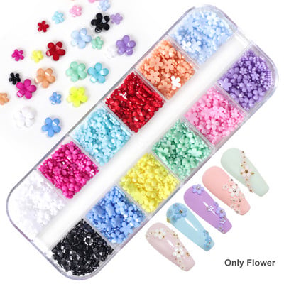 12 rácsos UV napfény színváltás virág körömdísz dekor fényérzékeny Macaroon Floret 3D kiegészítő készlet köröm dekorációs kellék