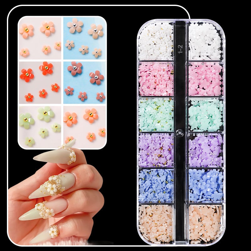 12 rácsos UV napfény színváltás virág körömdísz dekor fényérzékeny Macaroon Floret 3D kiegészítő készlet köröm dekorációs kellék