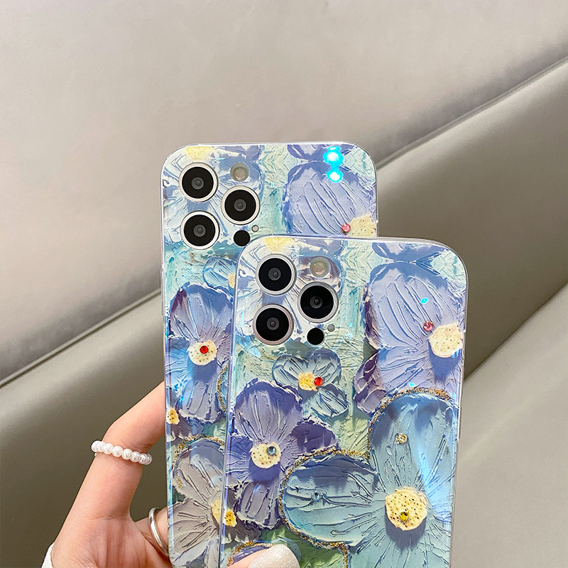 Luxury Fashion Retro Flowers lāzera tālruņa korpuss iPhone 13 Pro MAX 12 Mini 11 X XS XR 7 8 Plus SE2020 mīksts TPU triecienizturīgs vāciņš