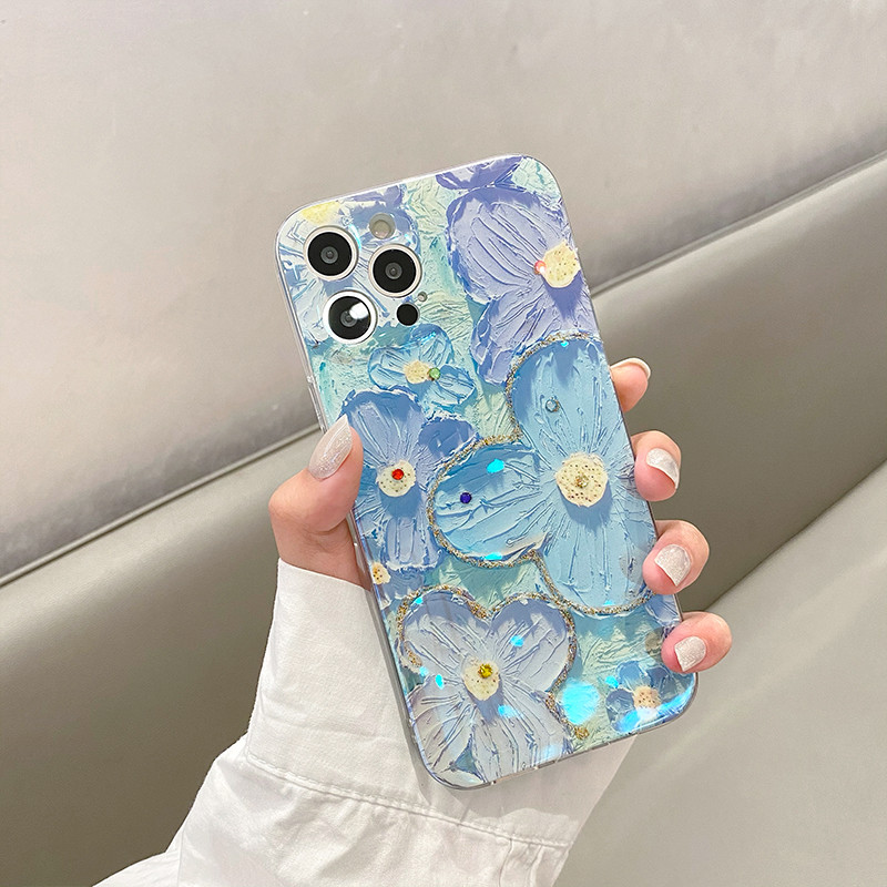 Luxury Fashion Retro Flowers lāzera tālruņa korpuss iPhone 13 Pro MAX 12 Mini 11 X XS XR 7 8 Plus SE2020 mīksts TPU triecienizturīgs vāciņš