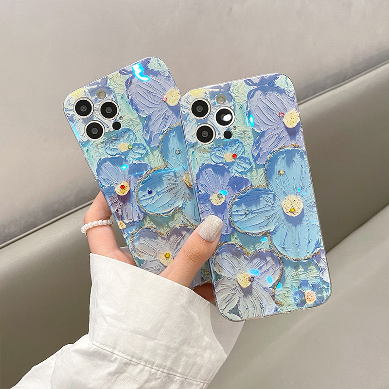 Luxury Fashion Retro Flowers lāzera tālruņa korpuss iPhone 13 Pro MAX 12 Mini 11 X XS XR 7 8 Plus SE2020 mīksts TPU triecienizturīgs vāciņš
