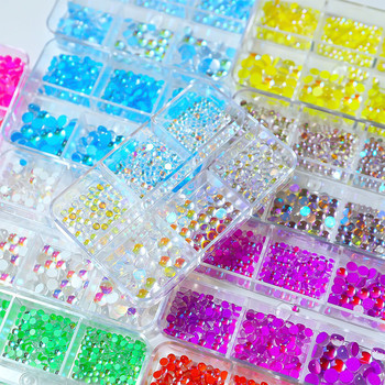 6 мрежести мъниста русалка Nail Art кристали 3D Flatback Блестящи кристални стъклени декорации Смесен размер за маникюр Аксесоари за нокти