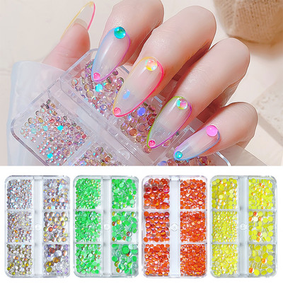 6 rešetkastih sirenskih perli Nail Art štras 3D Flatback sjajni kristalni stakleni ukrasi Mješovite veličine za manikuru Dodaci za nokte