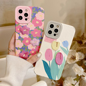 Iphone 13 Luxury Embroidery Tulip Flower telefoniümbrisele iphone 11 12Pro XSMax X XR 7 8 Täielikult katvate tagakaante ümbriste jaoks