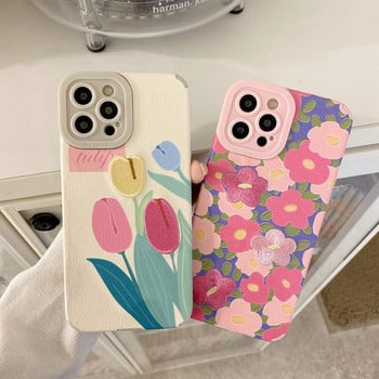 Για iphone 13 Luxury Ebroidery Tulip Flower Θήκη τηλεφώνου Για iphone 11 12Pro XSMax X XR 7 8 Πλήρης Κάλυψη Οπισθόφυλλα Θήκες