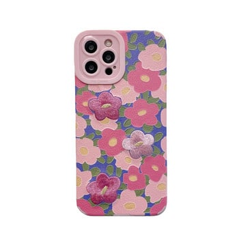 Για iphone 13 Luxury Ebroidery Tulip Flower Θήκη τηλεφώνου Για iphone 11 12Pro XSMax X XR 7 8 Πλήρης Κάλυψη Οπισθόφυλλα Θήκες