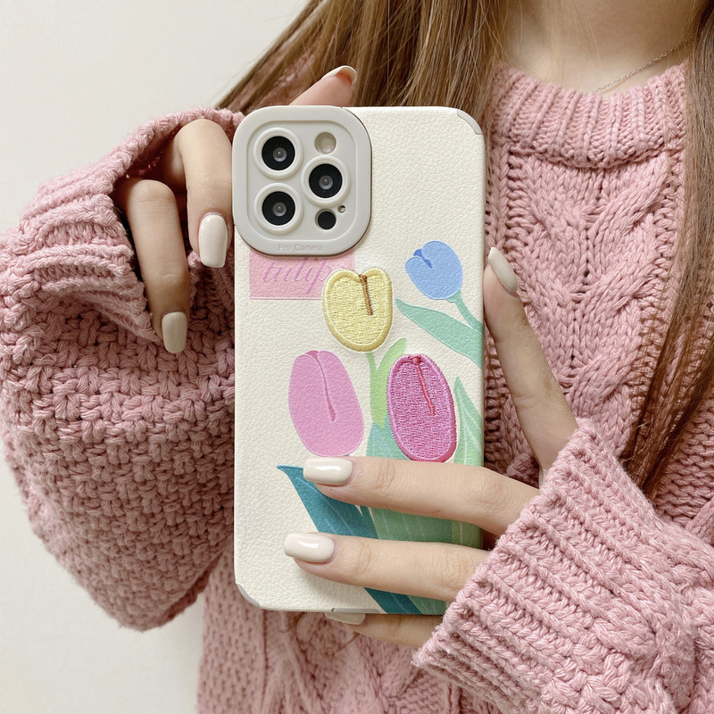 Za iPhone 13 Luxury Embroidery Tulip Flower Phone Case Za iPhone 11 12Pro XSMax X XR 7 8 Puna pokrivenost Stražnje maske Case