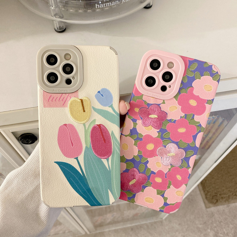 Za iPhone 13 Luxury Embroidery Tulip Flower Phone Case Za iPhone 11 12Pro XSMax X XR 7 8 Puna pokrivenost Stražnje maske Case