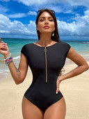 Seksualūs tvarsčiai be nugaros vientisi maudymosi kostiumėliai, moteriški 2022 m. Nauji aukšto kirpimo senoviniai maudymosi kostiumėliai moteriški juodi užtrauktuku Monokini Push Up bikiniai