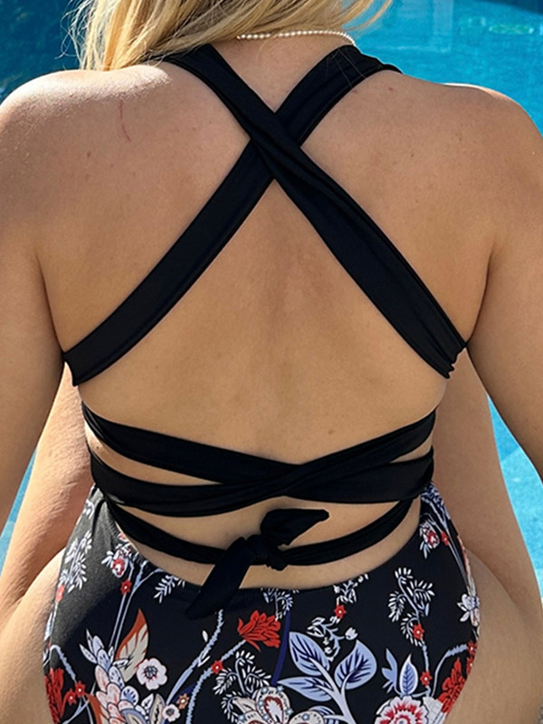 Vintage print egyrészes női fürdőruha Szexi Push Up Deep V nyakú női fürdőruha 2023 Hát nélküli kötszer Monokini magas kivágású bikini