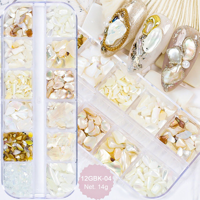 12 rács Abalone Sea Shell körömdíszítés természetes kő 3D szabálytalan szelet töredékek pelyhek körömbűvek manikűr kiegészítők
