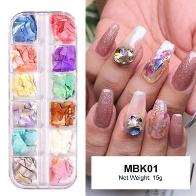 12 rács Abalone Sea Shell körömdíszítés természetes kő 3D szabálytalan szelet töredékek pelyhek körömbűvek manikűr kiegészítők