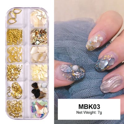 12 rács Abalone Sea Shell körömdíszítés természetes kő 3D szabálytalan szelet töredékek pelyhek körömbűvek manikűr kiegészítők