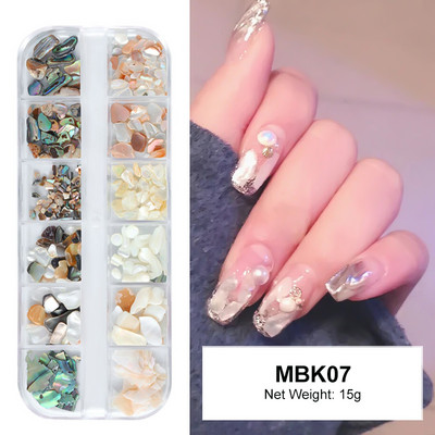 12 rács Abalone Sea Shell körömdíszítés természetes kő 3D szabálytalan szelet töredékek pelyhek körömbűvek manikűr kiegészítők