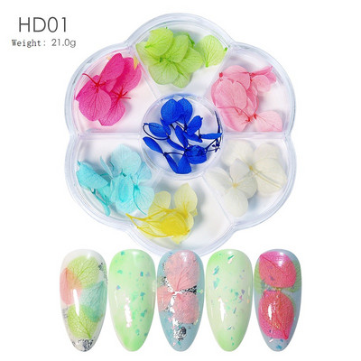 1 kutija 3D Nail Art Ukrasi od suhog cvijeća Pravo prirodno suho cvijeće Cvjetni privjesci za nokte Lak za manikuru Luksuzni dodaci za nokte