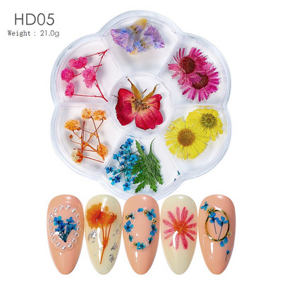 1 kutija 3D Nail Art Ukrasi od suhog cvijeća Pravo prirodno suho cvijeće Cvjetni privjesci za nokte Lak za manikuru Luksuzni dodaci za nokte