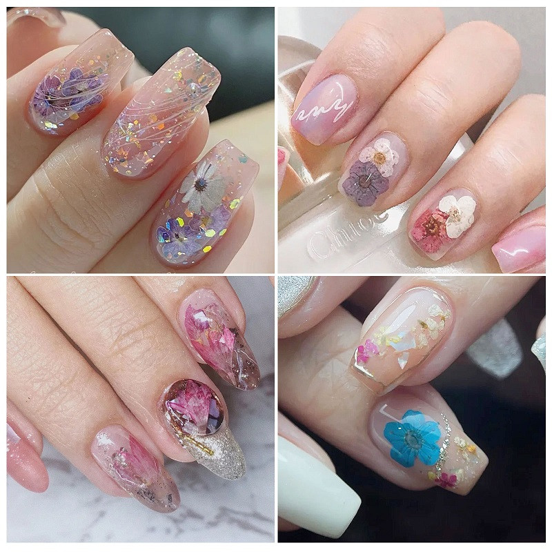 1 kutija 3D Nail Art Ukrasi od suhog cvijeća Pravo prirodno suho cvijeće Cvjetni privjesci za nokte Lak za manikuru Luksuzni dodaci za nokte