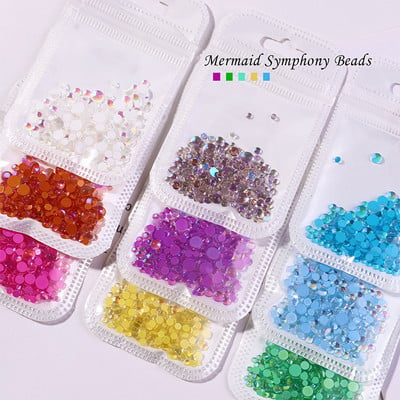 Mermaid Symphony Beads Nail Art Смесен размер Flatback Glass Crystal Shiny AB Цветни нокти Charms Стрази Маникюр Декорация