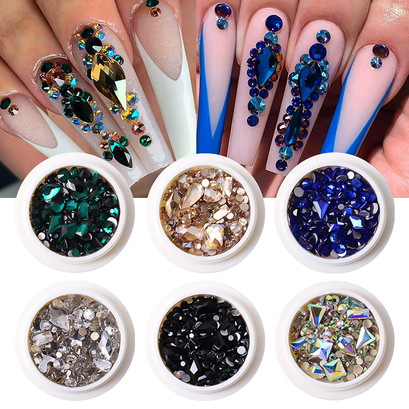 Crystal Nails Art strasszkészlet vegyes méretű hordozható készlet üveg gyémánt díszítések 3D AB lapos drágakövek köröm tervezési kellékek