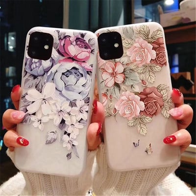 Матов калъф Lovebay за iPhone 13 12 11 14 Pro Max X XR XS Max 6 6s 7 8 Plus 5 3D Art Rose Flower Painting Releef Soft TPU Cover