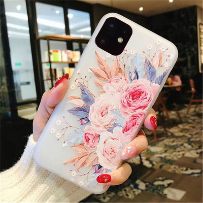 Матов калъф Lovebay за iPhone 13 12 11 14 Pro Max X XR XS Max 6 6s 7 8 Plus 5 3D Art Rose Flower Painting Releef Soft TPU Cover