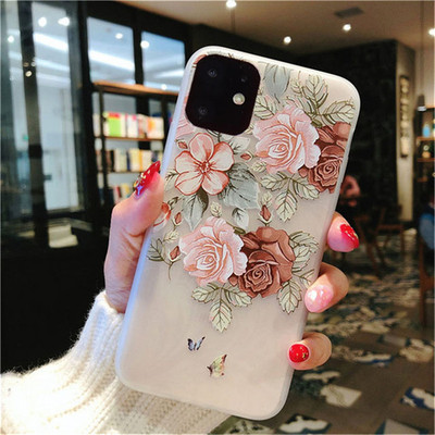 Матов калъф Lovebay за iPhone 13 12 11 14 Pro Max X XR XS Max 6 6s 7 8 Plus 5 3D Art Rose Flower Painting Releef Soft TPU Cover