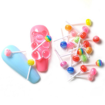 18Pcs Cute Lollipop Candy Mixed Colors 3D Kawaii Nail Art Charms Decor Jelly Gummy Bear Nails Accessories Професионални консумативи