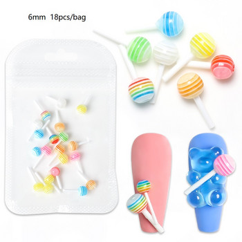18Pcs Cute Lollipop Candy Mixed Colors 3D Kawaii Nail Art Charms Decor Jelly Gummy Bear Nails Accessories Професионални консумативи