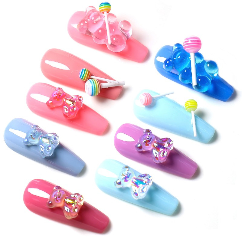 18 komada slatkih lizalica bombona miješanih boja 3D kawaii nail art šarms dekor žele gumeni medvjedić dodaci za nokte profesionalni pribor