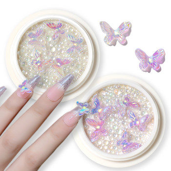 3D Aurora Butterfly Nail Art Decorations Resin Nail Charms AB Смесени стъклени топки Мъниста Стрази Направи си сам Консумативи за нокти Аксесоари