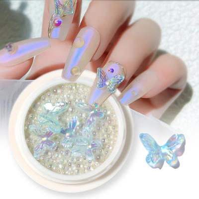 3D Aurora leptir ukrasi za nokte od smole privjesci za nokte AB mješovite staklene kuglice perle od kamenčića DIY pribor za nokte Dodaci