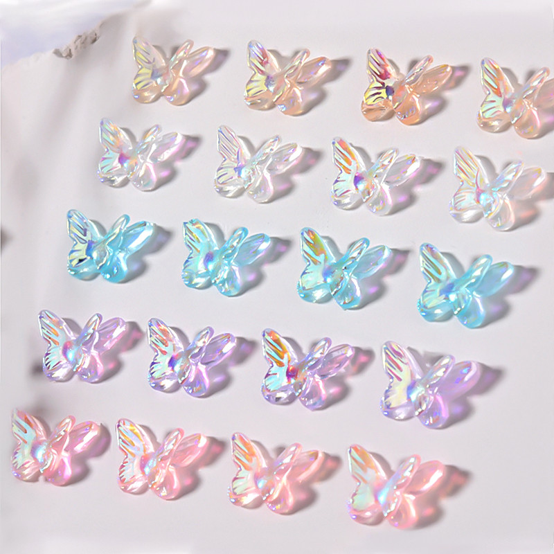 3D Aurora Butterfly körömdíszítések műgyanta körömbűvölők AB kevert üveg golyós gyöngyök strasszok barkács köröm kellékek kiegészítők