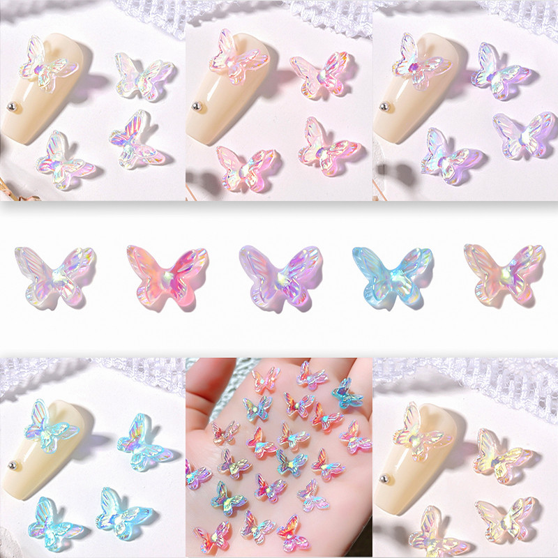 3D Aurora Butterfly körömdíszítések műgyanta körömbűvölők AB kevert üveg golyós gyöngyök strasszok barkács köröm kellékek kiegészítők