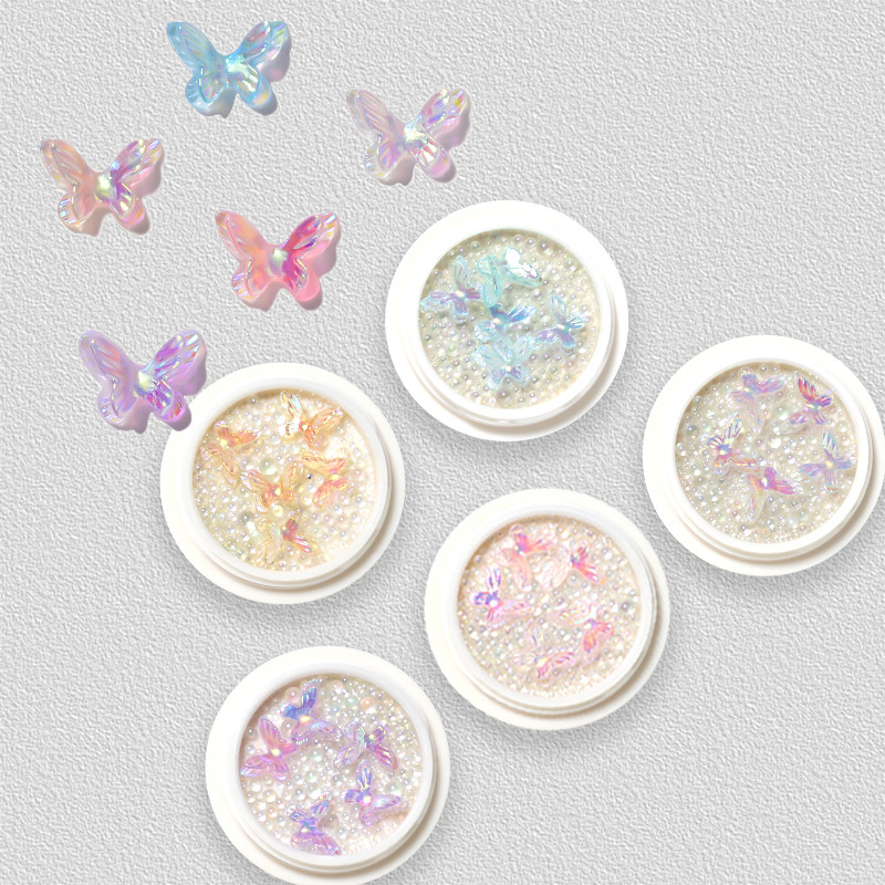 3D Aurora Butterfly körömdíszítések műgyanta körömbűvölők AB kevert üveg golyós gyöngyök strasszok barkács köröm kellékek kiegészítők
