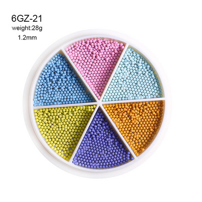 Perle za nokte Dekoracija Macaron Boja 6 rešetki Mješovite veličine Šarene male kuglice Nakit Manikura Nails Art DIY Rhinestones 0,8-3,0 mm