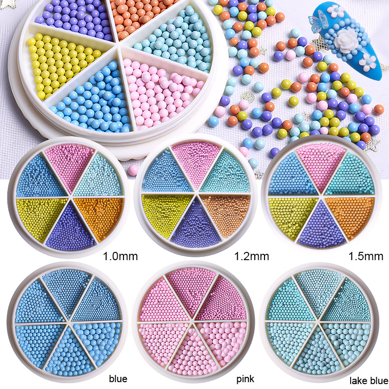 Perle za nokte Dekoracija Macaron Boja 6 rešetki Mješovite veličine Šarene male kuglice Nakit Manikura Nails Art DIY Rhinestones 0,8-3,0 mm