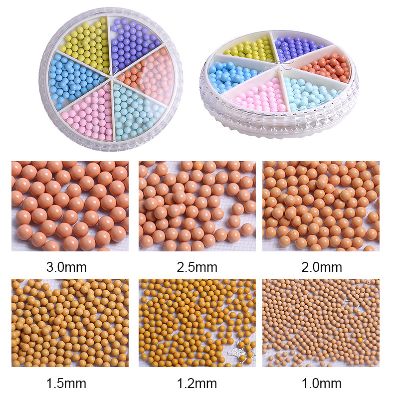 Perle za nokte Dekoracija Macaron Boja 6 rešetki Mješovite veličine Šarene male kuglice Nakit Manikura Nails Art DIY Rhinestones 0,8-3,0 mm