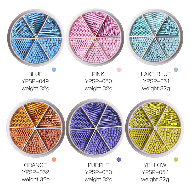 Perle za nokte Dekoracija Macaron Boja 6 rešetki Mješovite veličine Šarene male kuglice Nakit Manikura Nails Art DIY Rhinestones 0,8-3,0 mm