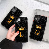 Lovebay Crown Letter Matte telefonska maska za iPhone 11 12 Pro Max 7 8 Plus XS Max X XR SE 2020 12 Mini, jednostavni inicijali, mramorna maska