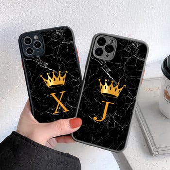 Lovebay Crown Letter ματ θήκη τηλεφώνου για iPhone 11 12 Pro Max 7 8 Plus XS Max X XR SE 2020 12 Mini Simple Initials Μαρμάρινο κάλυμμα