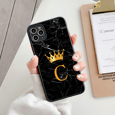 Lovebay Crown Letter Matte telefonska maska za iPhone 11 12 Pro Max 7 8 Plus XS Max X XR SE 2020 12 Mini, jednostavni inicijali, mramorna maska