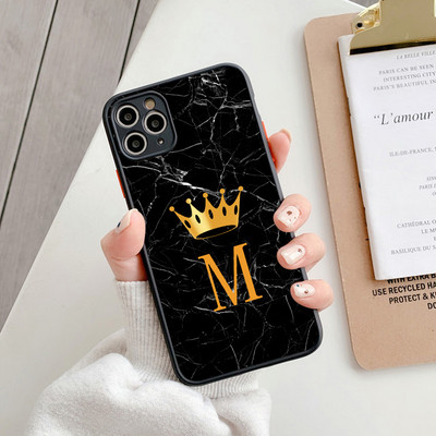Lovebay Crown Letter Matte telefonska maska za iPhone 11 12 Pro Max 7 8 Plus XS Max X XR SE 2020 12 Mini, jednostavni inicijali, mramorna maska